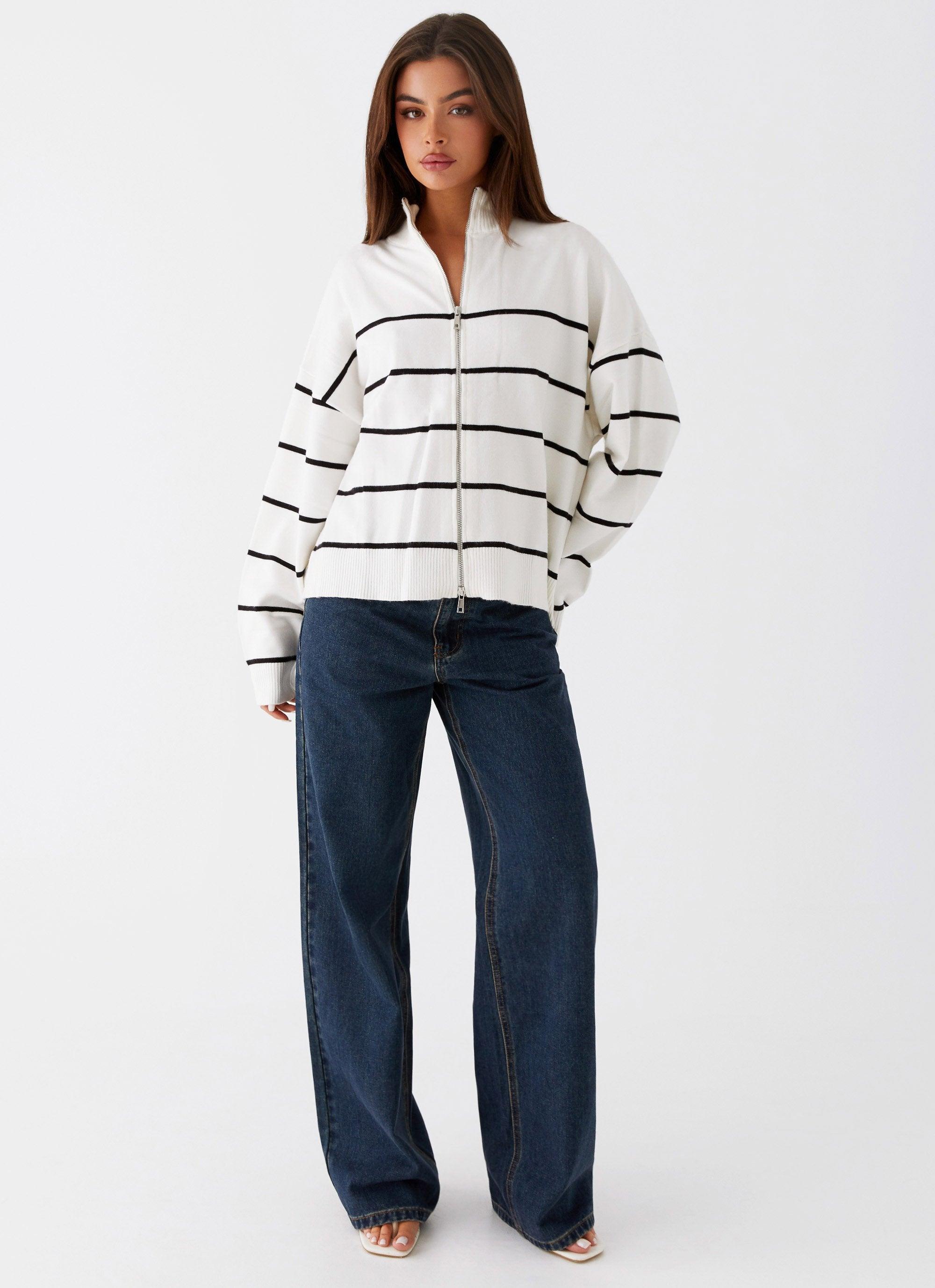 Kimmy Oversized Knit Cardigan - Ivory Stripe Product Image