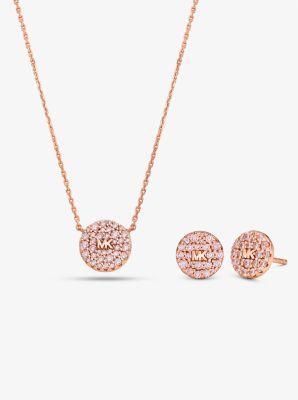 Sterling Pavé Logo Disc Earrings and Necklace Set Product Image