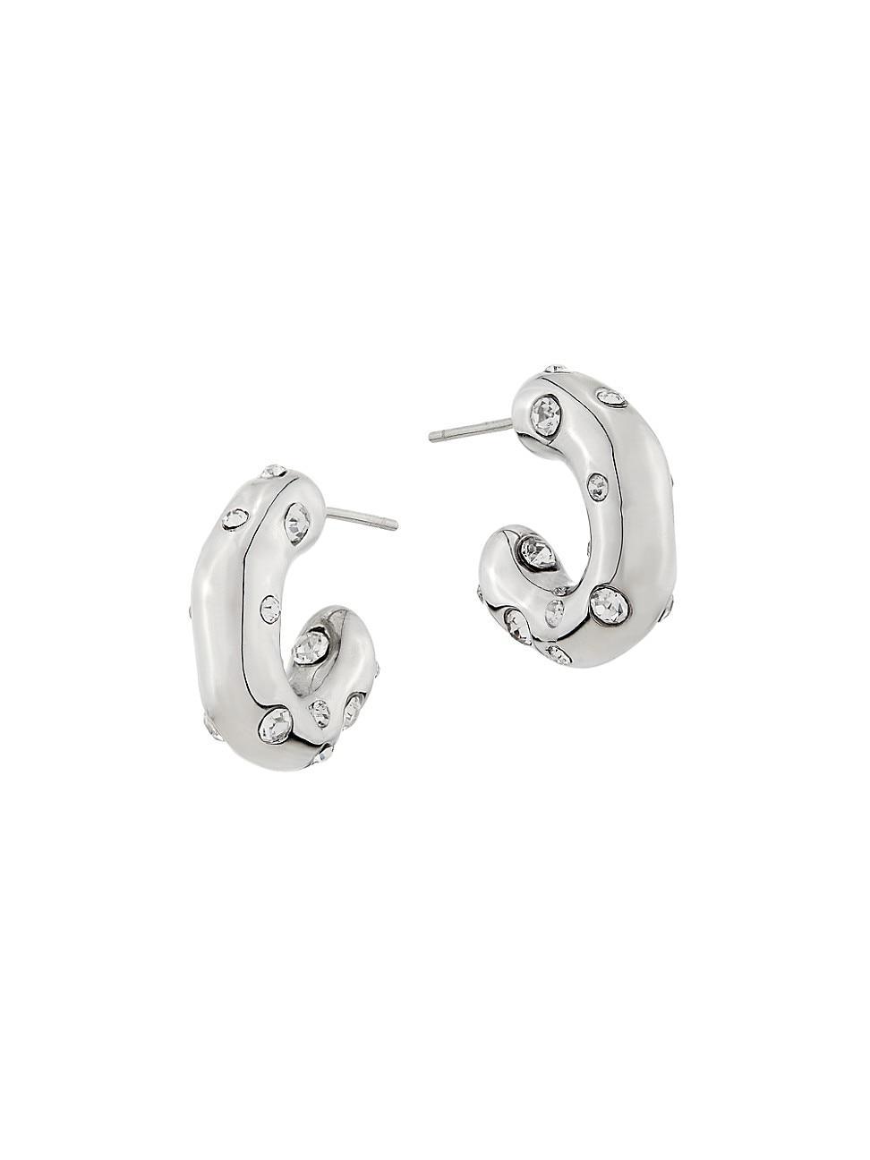 Womens Rhodium-Plated & Zircon Hoop Earrings Product Image