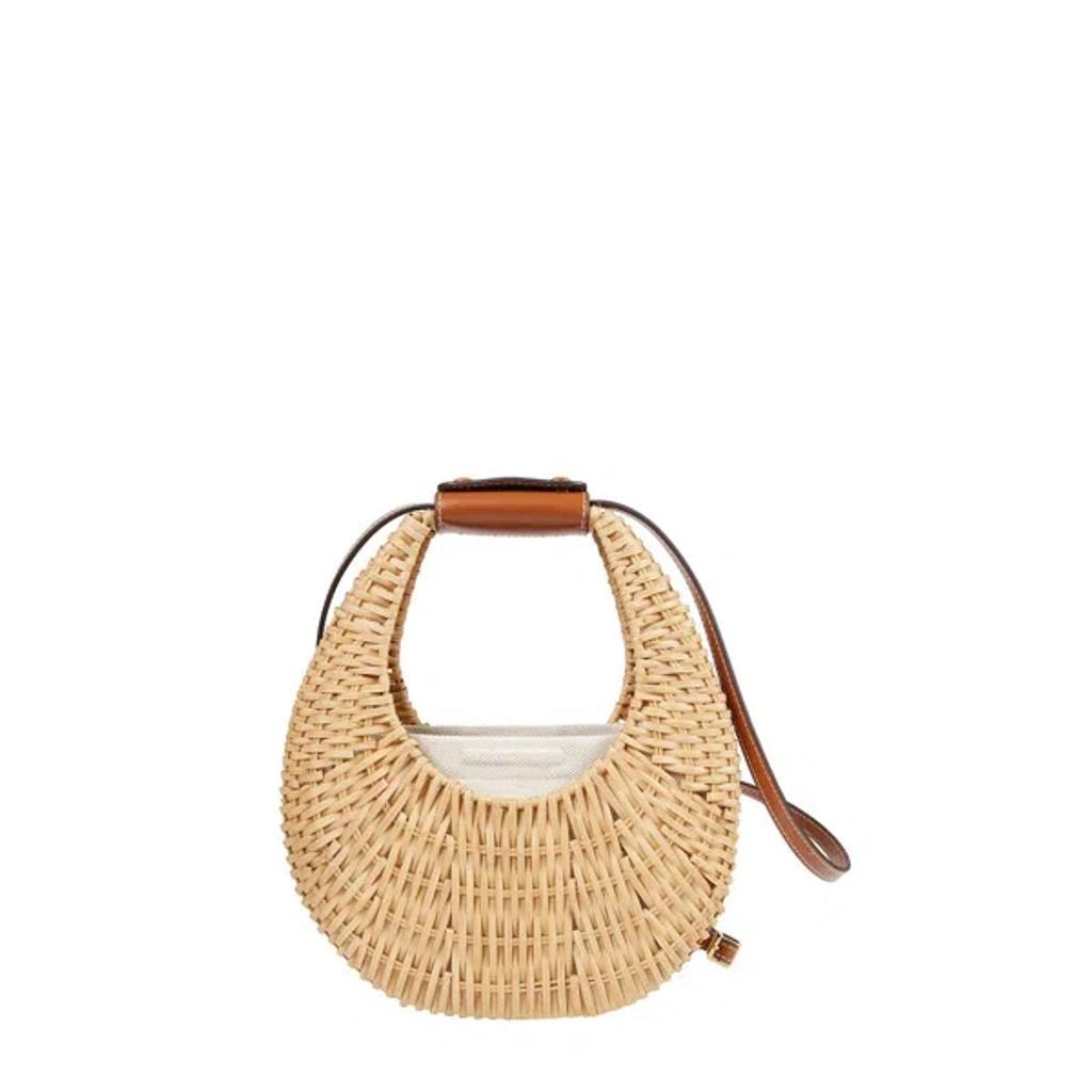 STAUD Moon Mini Woven Top Handle Bag In Brown Product Image