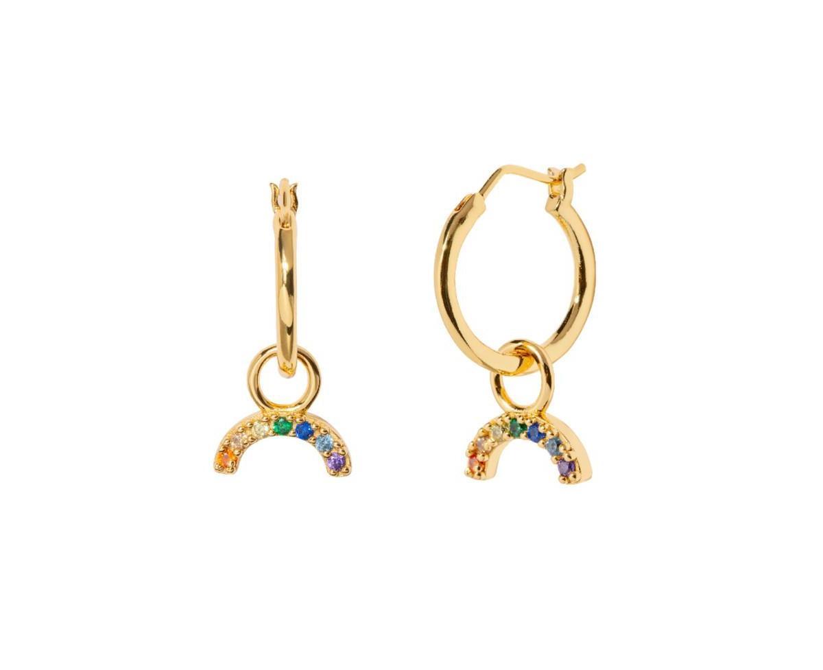 Womens 14K Gold Plated Earrings Rainbow Hoops Product Image