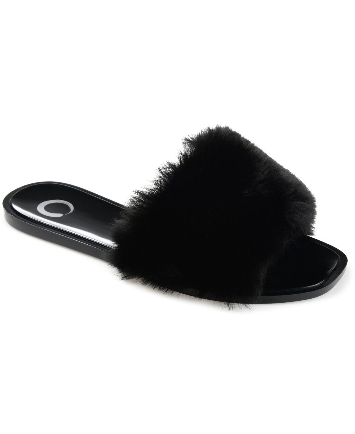 Journee Collection Womens Dusk Faux Fur Band Slide Sandals Product Image