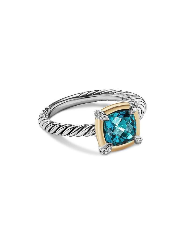 David Yurman 18K Yellow Gold & Sterling Silver Petite Chatelaine Hampton Blue Topaz & Diamond Bezel Ring Product Image