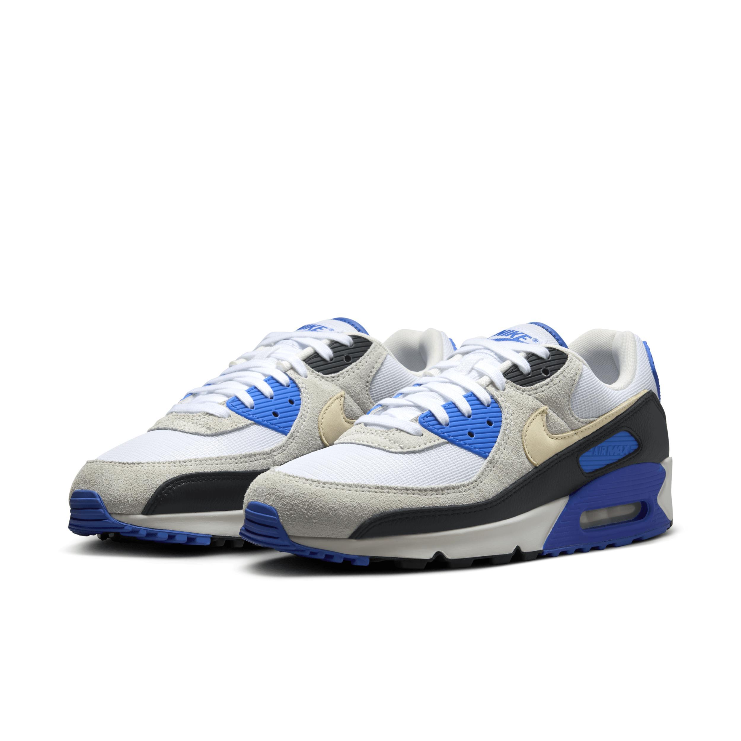 Nike Mens Nike Air Max 90 Premium - Mens Running Shoes White/Khaki/Blue Product Image