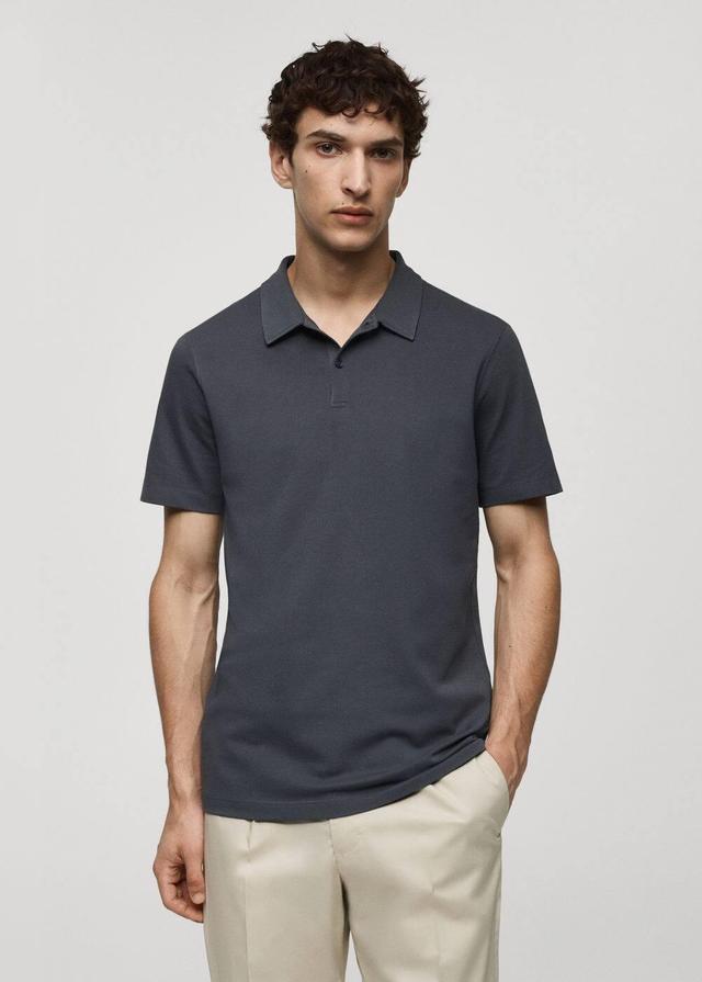 MANGO MAN - Slim-fit textured cotton polo shirt medium greyMen Product Image