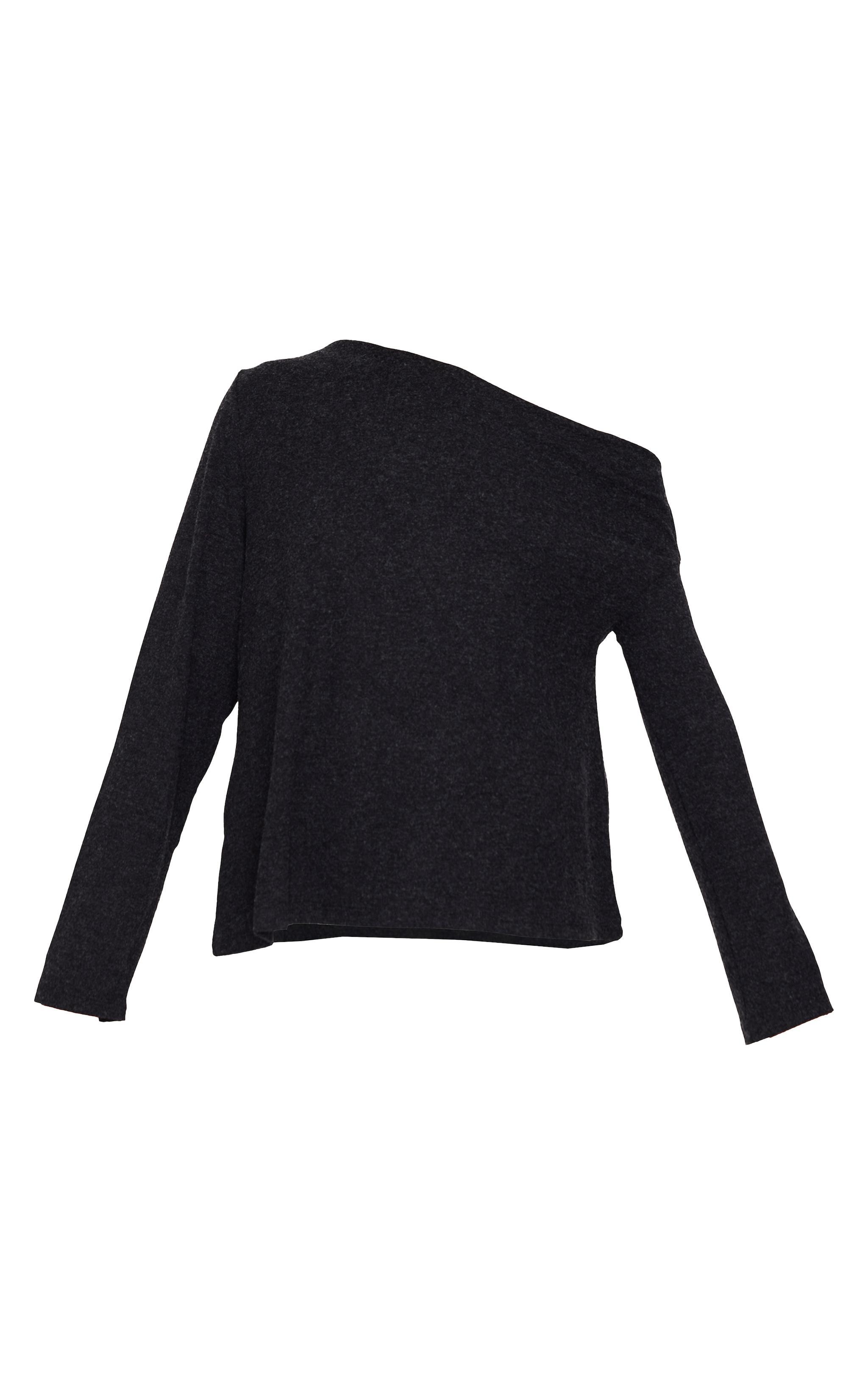 Black Slouchy Asymmetric Shoulder Long Sleeve Top Product Image