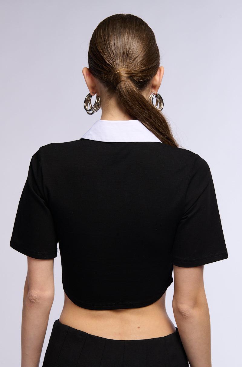 ALL BUSINESS COLLARED CROP TOP Product Image