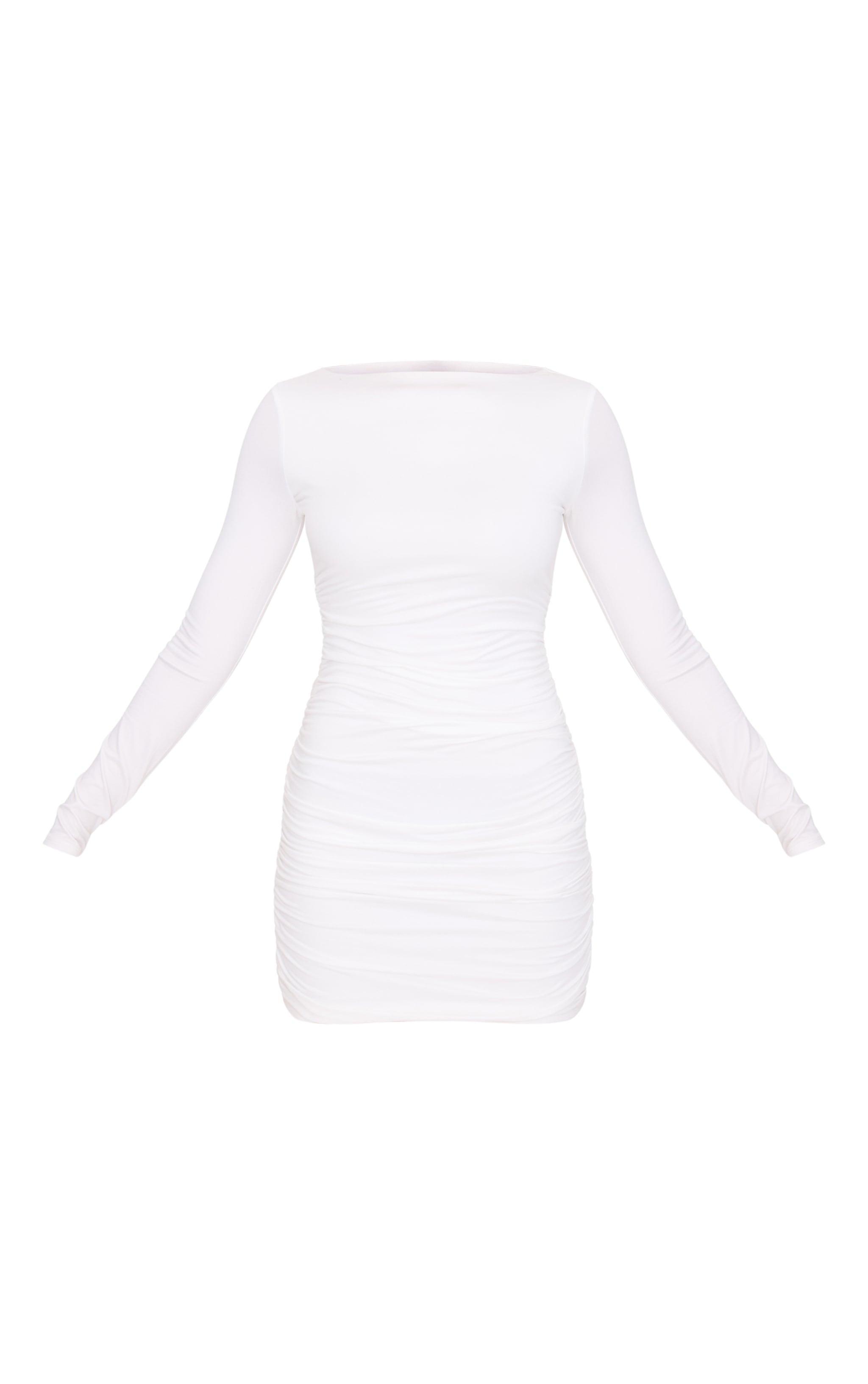 Cream Double Contour Ruched Detail Bodycon Dress Product Image