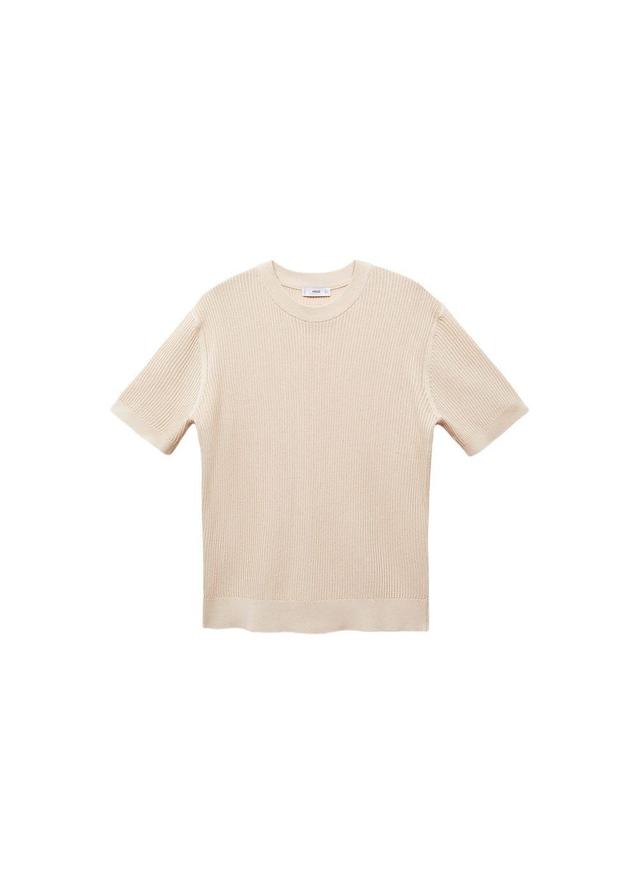 MANGO MAN - Ribbed cotton T-shirt beigeMen Product Image