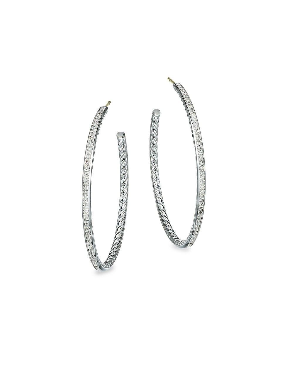 Womens Large Hoop Earrings with Pav Diamonds Product Image