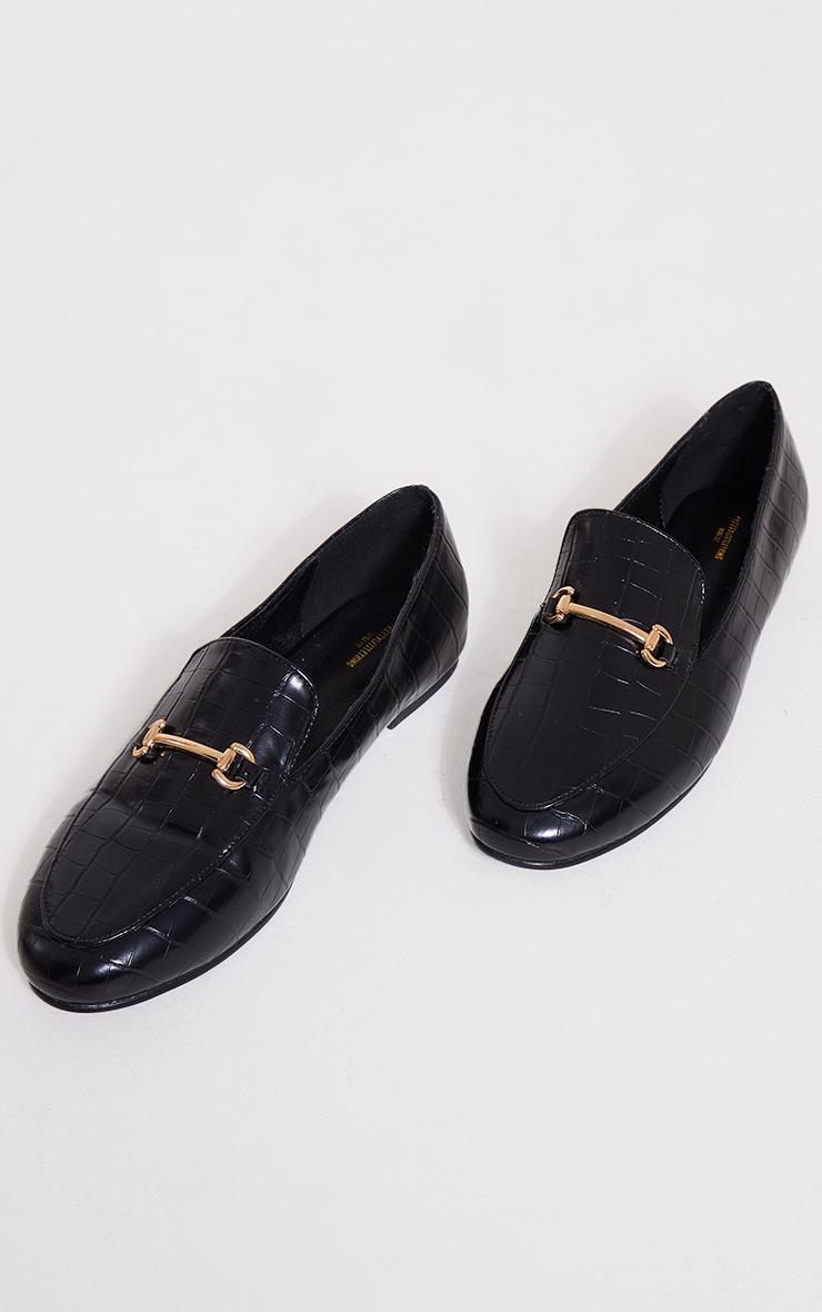 Black Wide Fit Metal Detail Flat Shoes Product Image