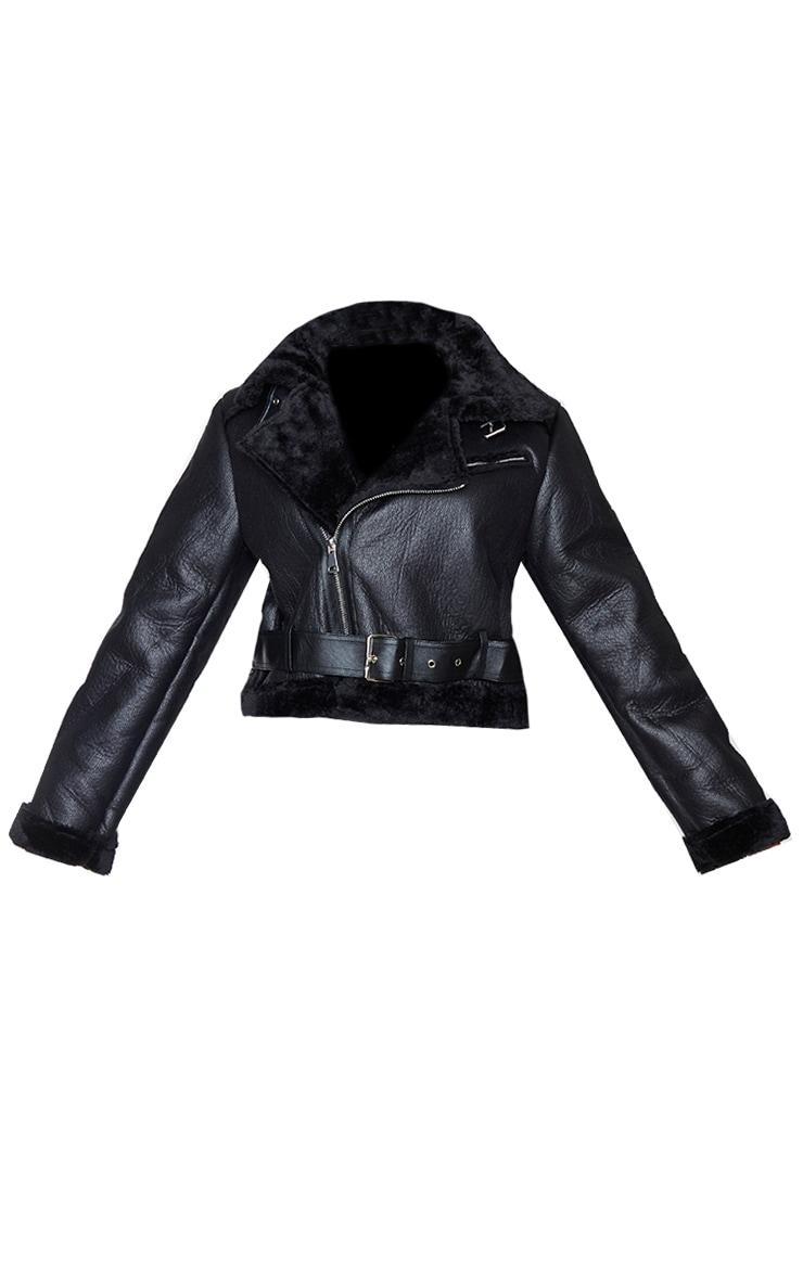 Plus Black PU Cropped Belted Aviator Product Image