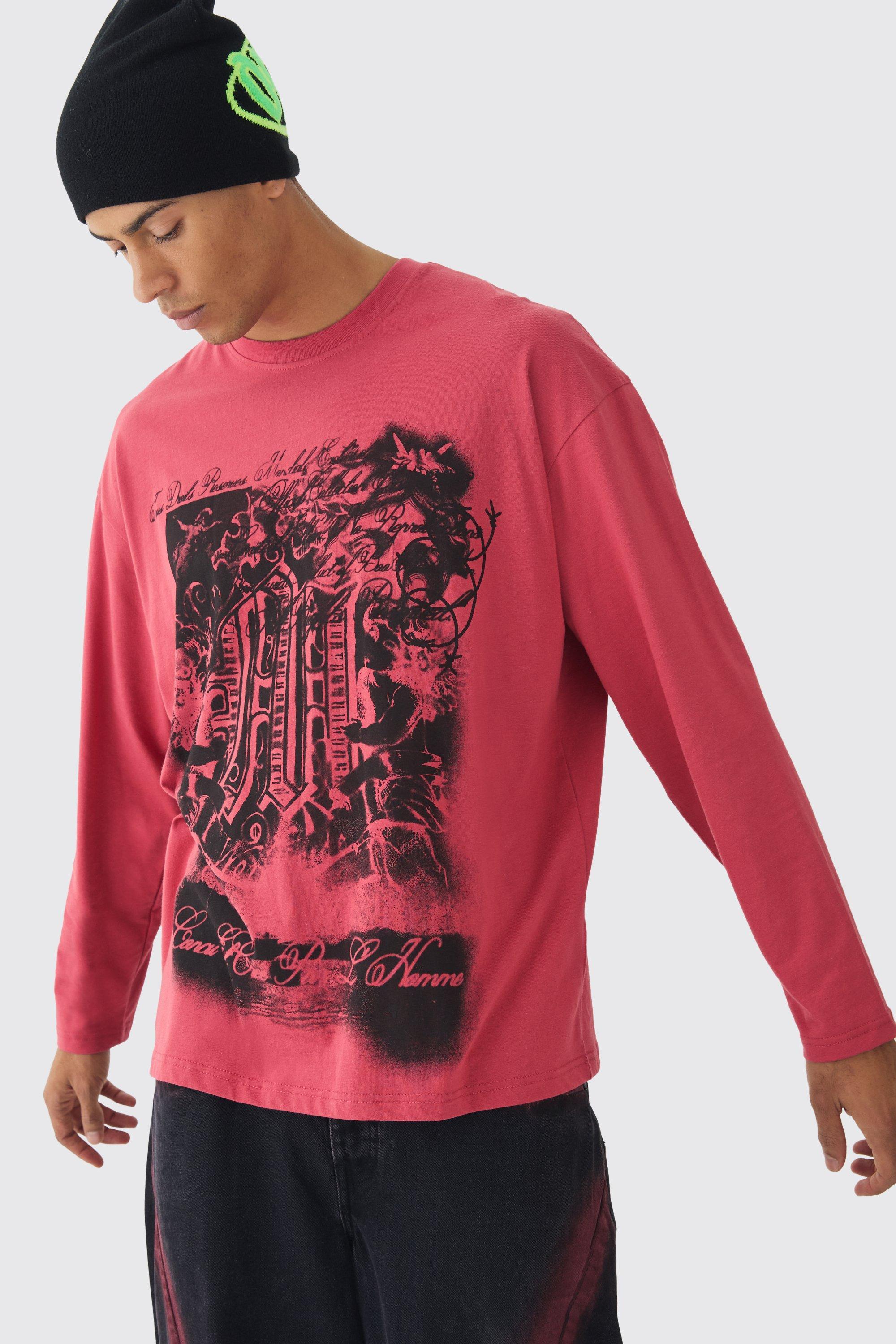 Oversized Large Scale Print Long Sleeve T-Shirt | boohooMAN USA Product Image