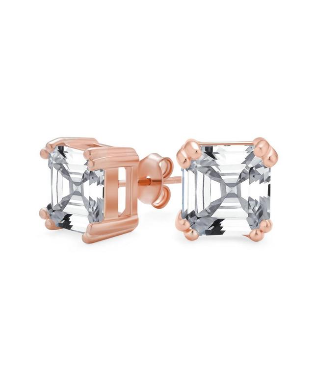 4CT Cubic Zirconia Solitaire Square Aaa Cz Asscher Cut Stud Earrings For Women Rose Gold Plated .925 Sterling Silver Product Image