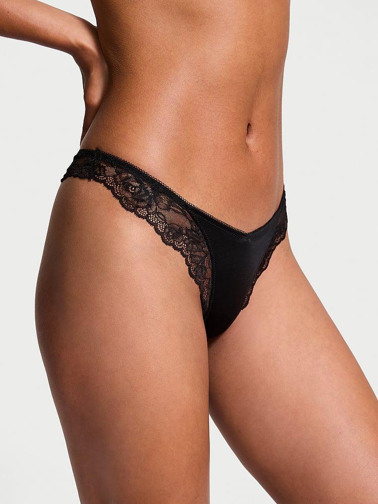 Rose Lace-Trim High-Leg Thong Panty Product Image