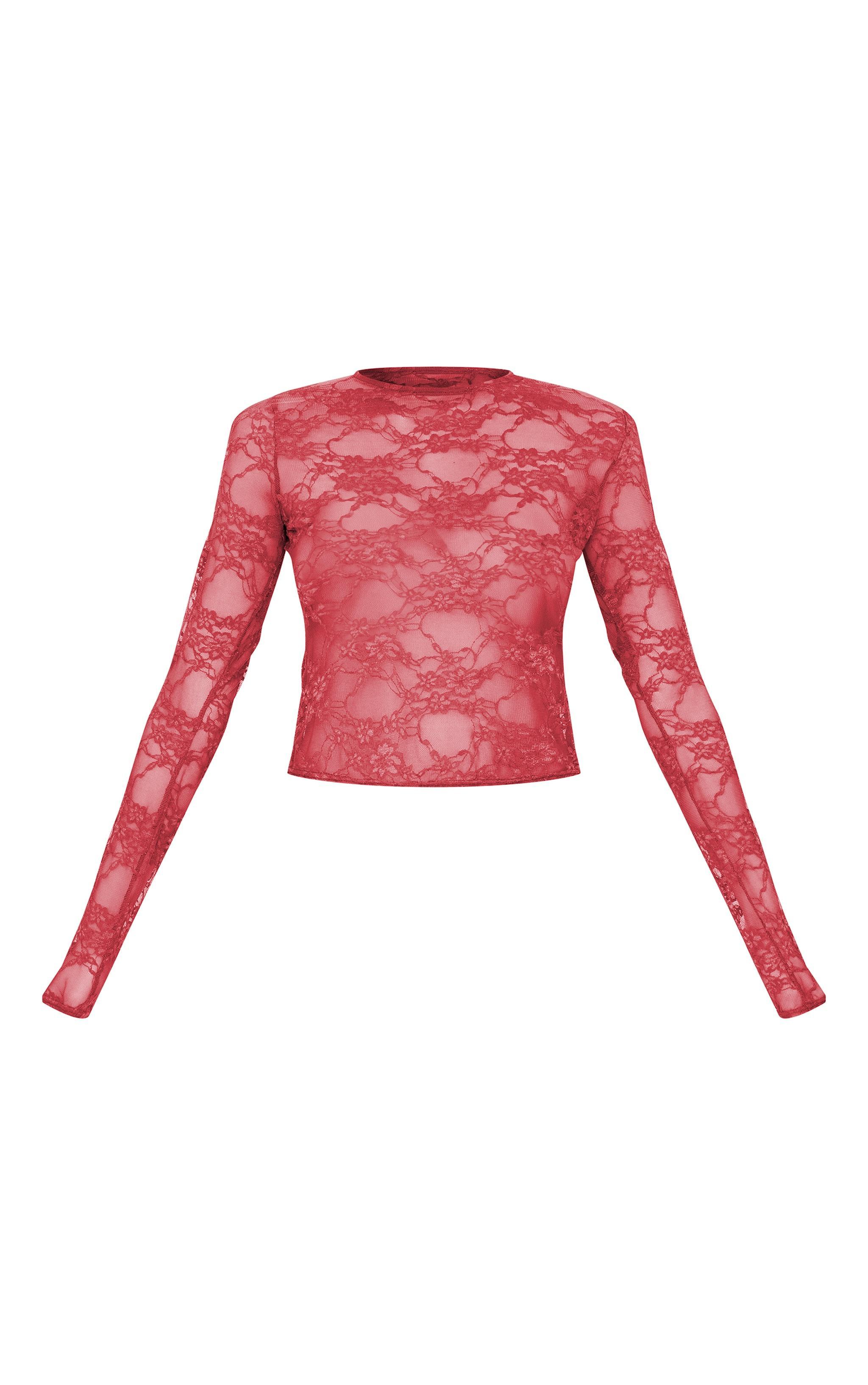 Burgundy Lace Long Sleeve Top Product Image