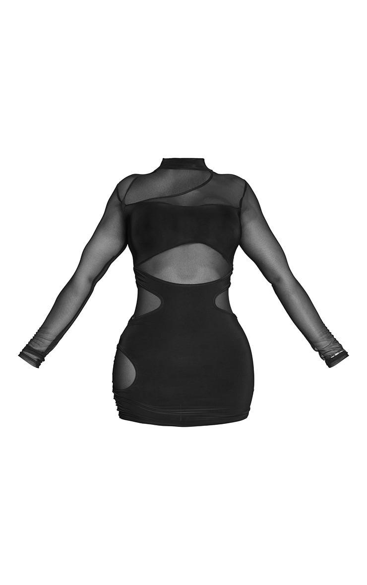 Shape Black Mesh Slinky Overlay Long Sleeve Bodycon Dress Product Image