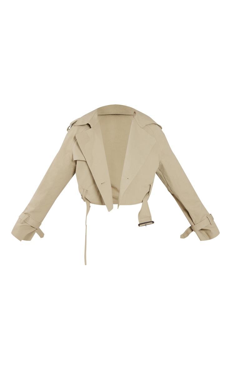 Light Khaki Cropped Belted Hem Trench Coat Product Image