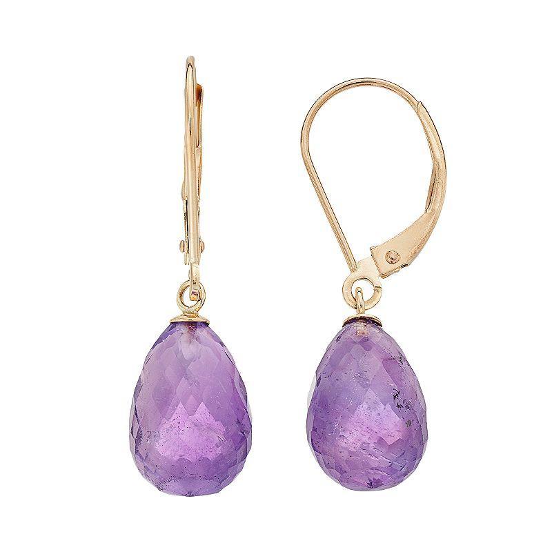 14k Gold Amethyst Briolette Drop Earrings, Womens, Purple Product Image