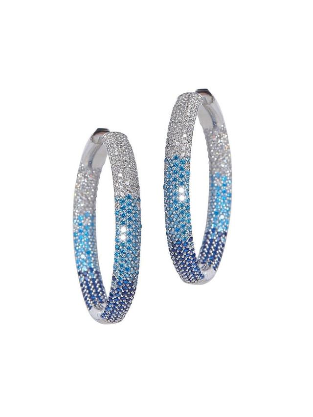 Womens Tire White Rhodium-Plated Vermeil & Crystal Hoop Earrings Product Image