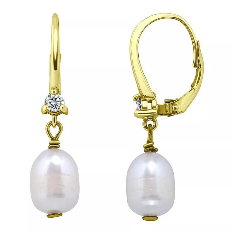 Aleure Precioso Sterling Silver Cubic Zirconia & Freshwater Cultured Pearl Leverback Earrings, Womens, Gold Product Image