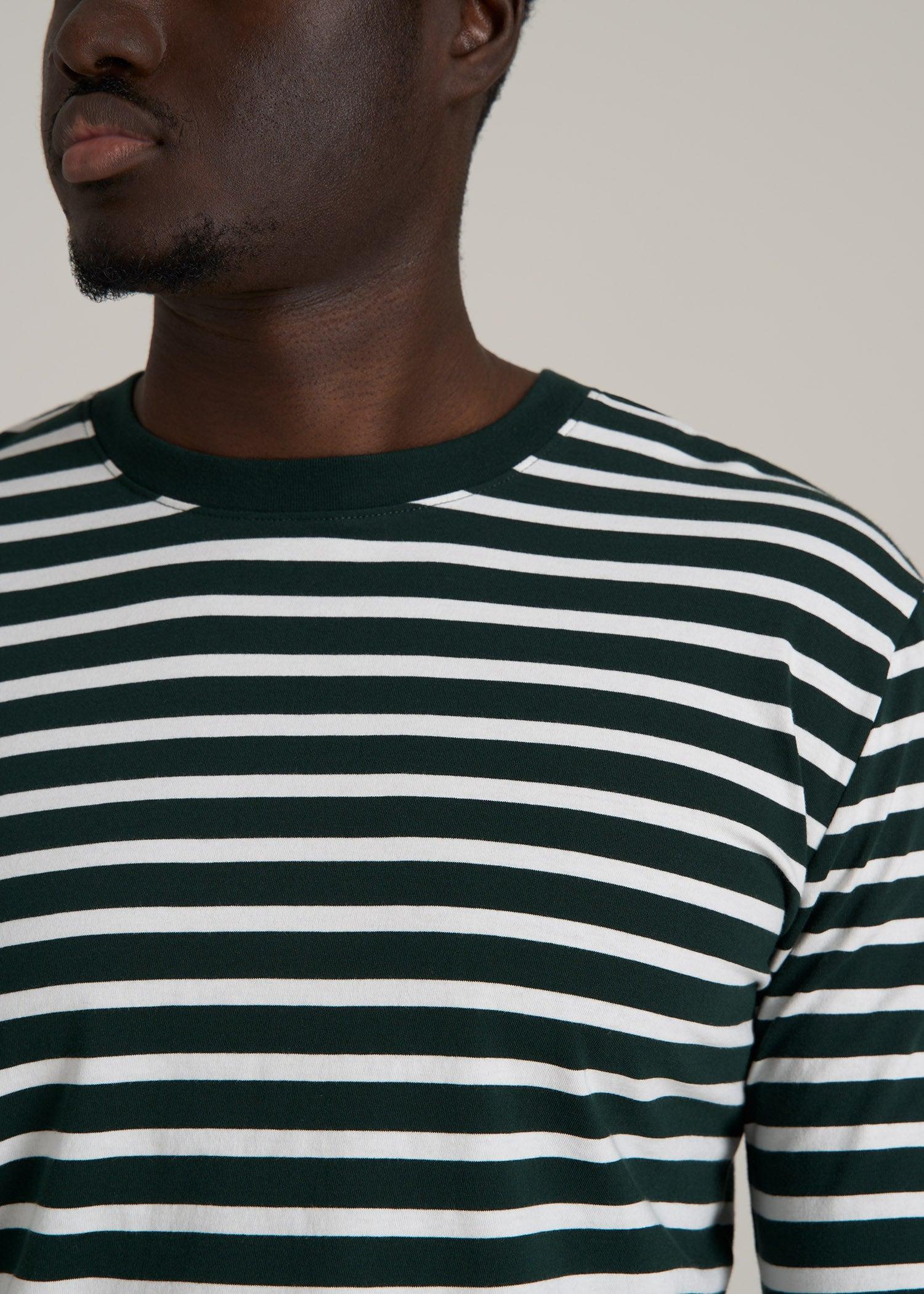 Long Sleeve Striped Tall Men's Tee in Emerald and White Stripe Product Image