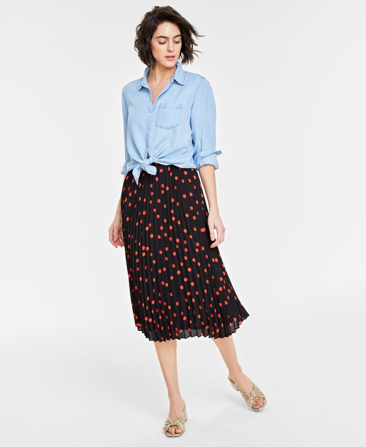 Womens Printed Pleated A-Line Midi Skirt, Created for Macys - Black Product Image