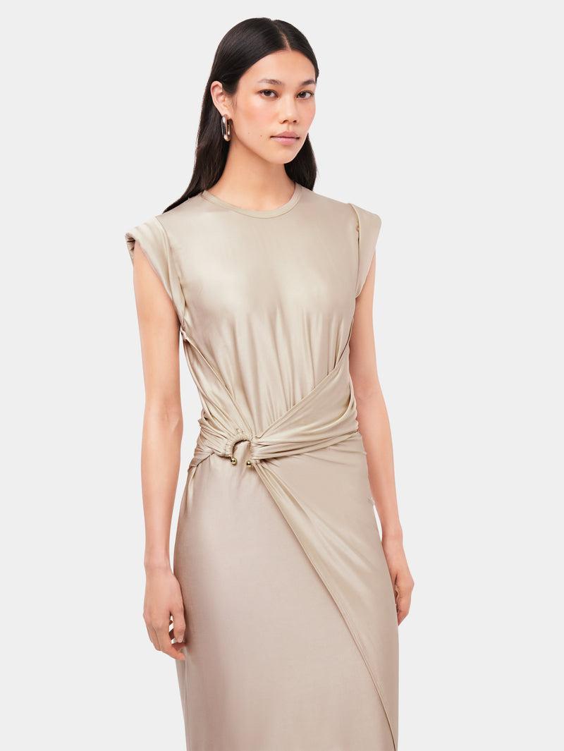 Nude draped dress with signature piercing Product Image