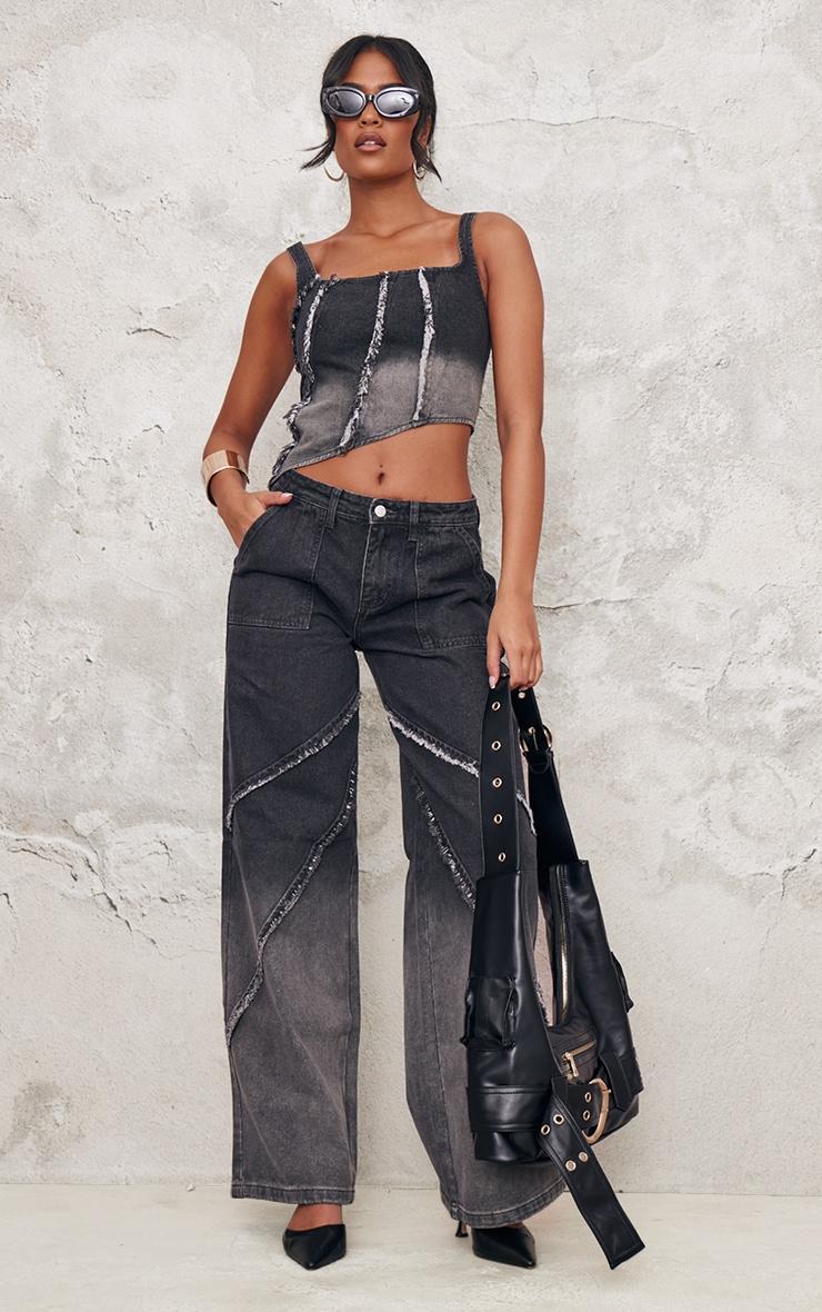 Tall Vintage Black Wash Raw Seam Detail Asymmetric Denim Corset Product Image