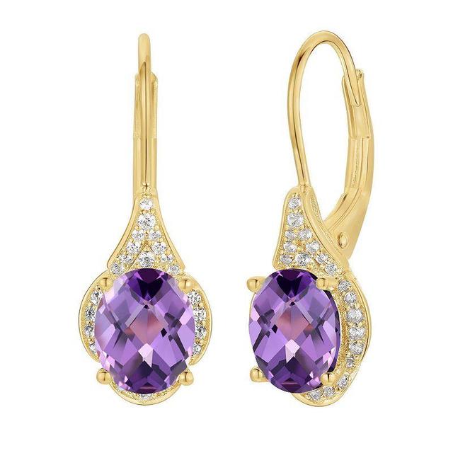 14k Gold Flash-Plated Amethyst & Lab-Created White Sapphire Drop Earrings, Womens, Yellow Product Image