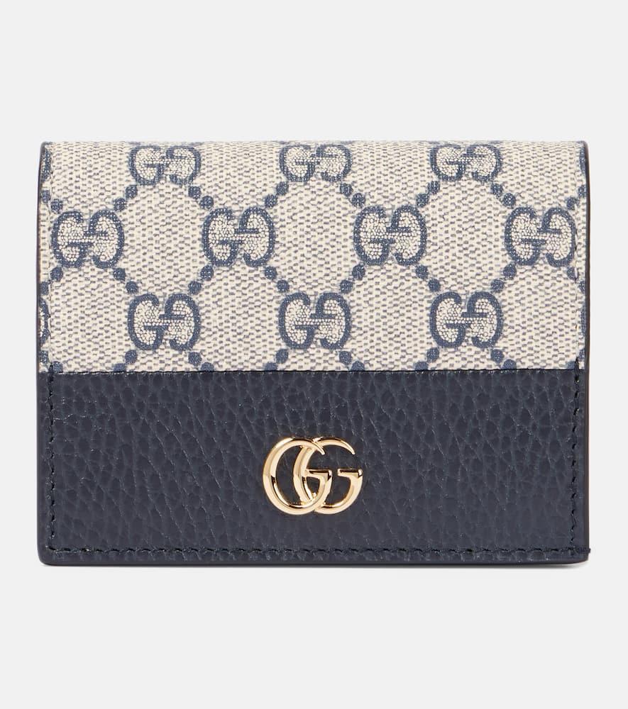 GUCCI Gg Marmont Canvas Card Case Wallet In Blu/beige Product Image