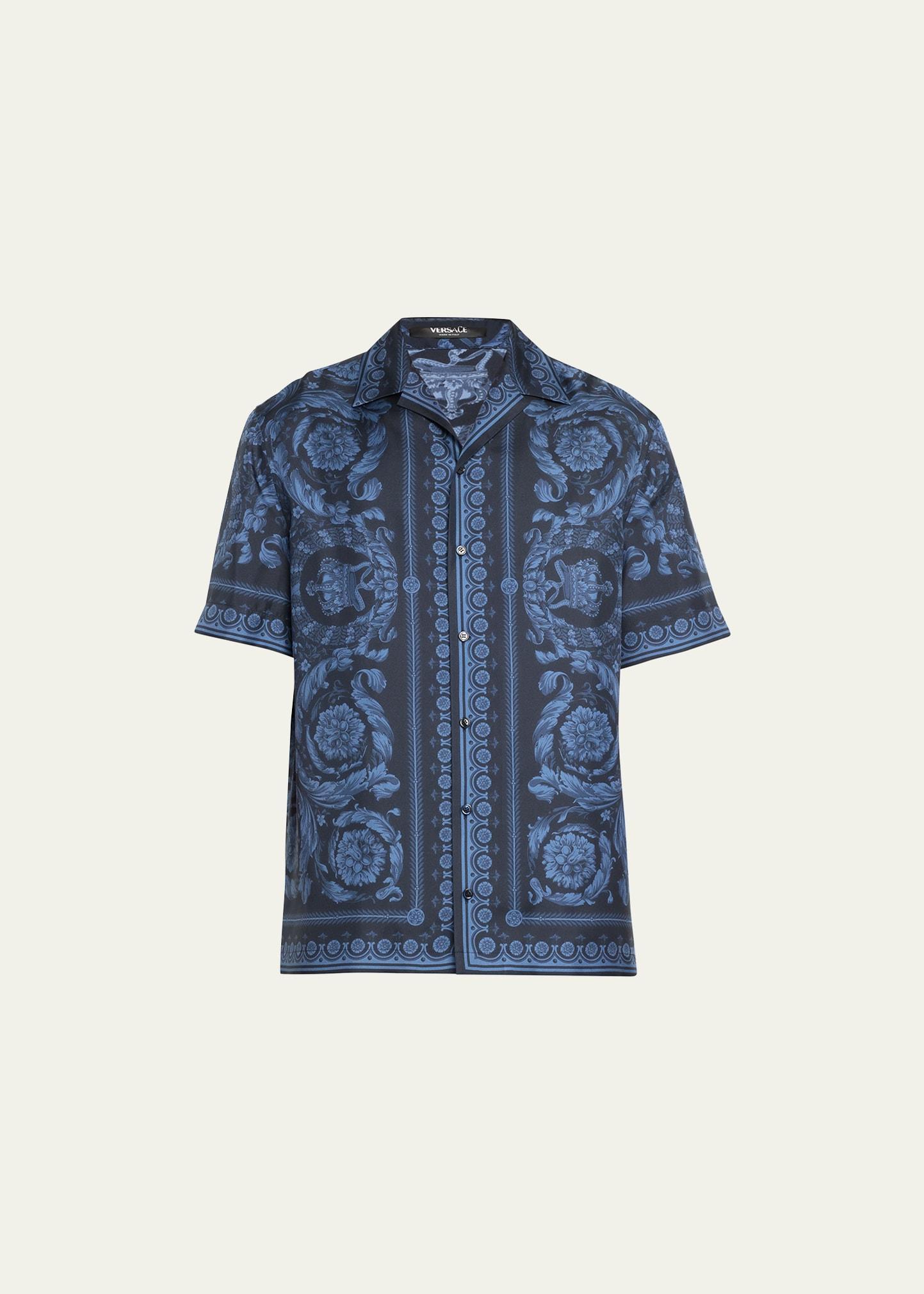 Versace Barocco Print Silk Button-Up Shirt Product Image