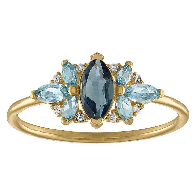 Tiara 10k Gold Blue Topaz & Diamond Accent Ring, Womens Yellow Product Image