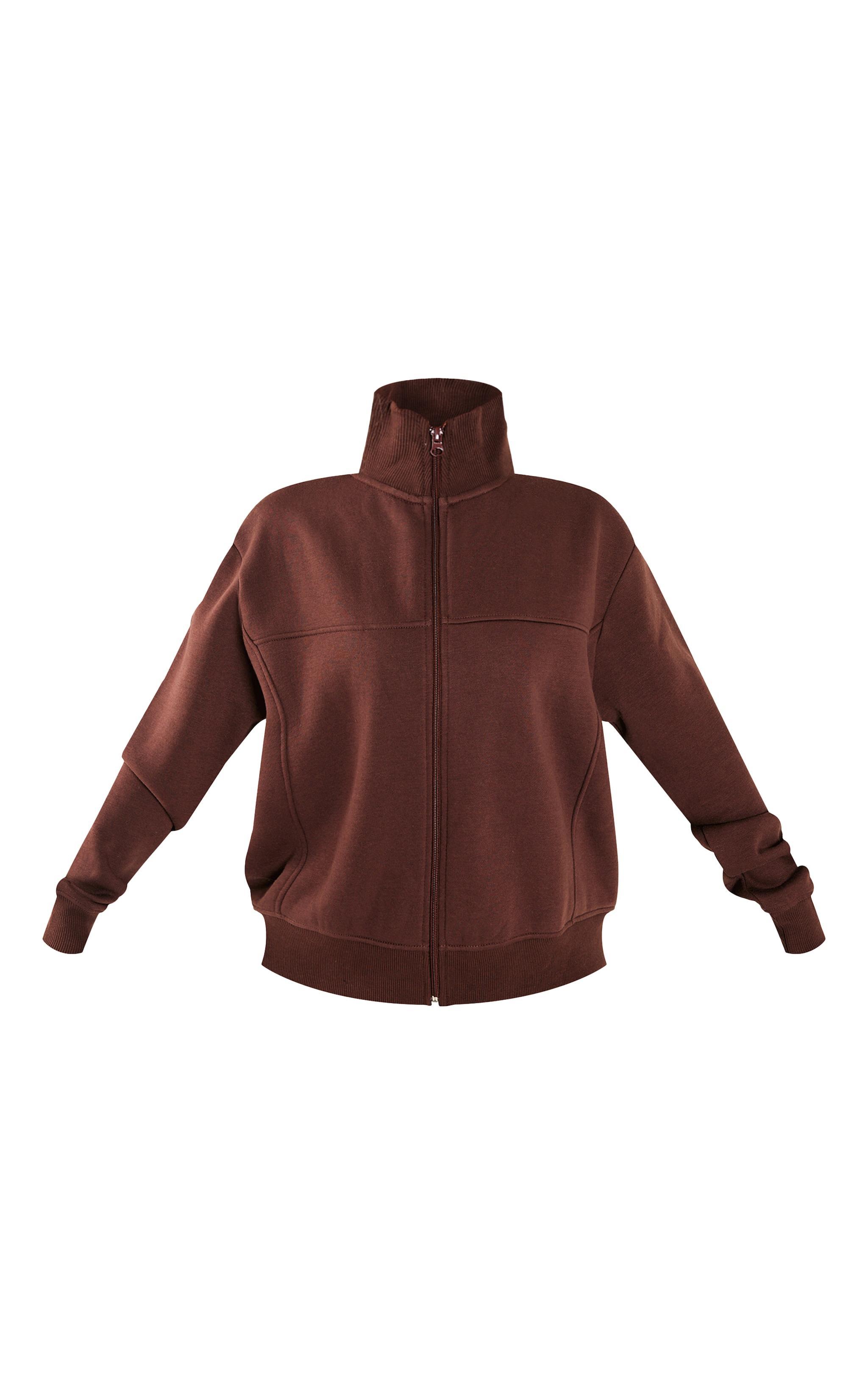 Petite Coffee Seam Detail Zip Through Track Top Product Image