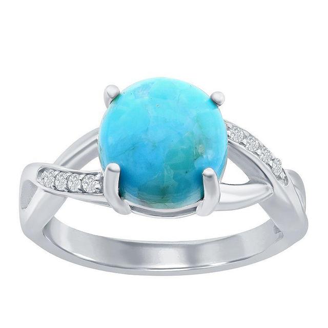 Sterling Silver Turquoise & Cubic Zirconia Solitaire Ring, Womens Product Image