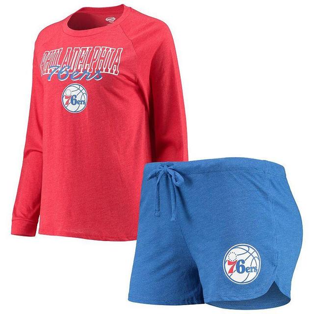 Womens Concepts Sport Heathered Royal/Heathered Red Philadelphia 76ers Raglan Long Sleeve T-Shirt & Shorts Sleep Set Product Image