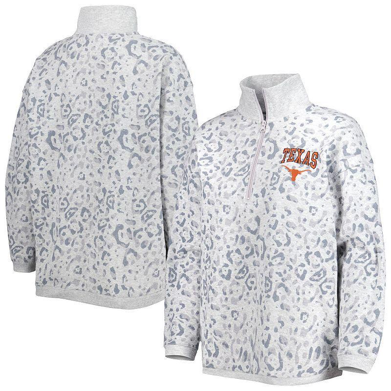 Womens Gameday Couture Heather Gray Texas Longhorns Leopard Quarter-Zip Sweatshirt Blue Product Image