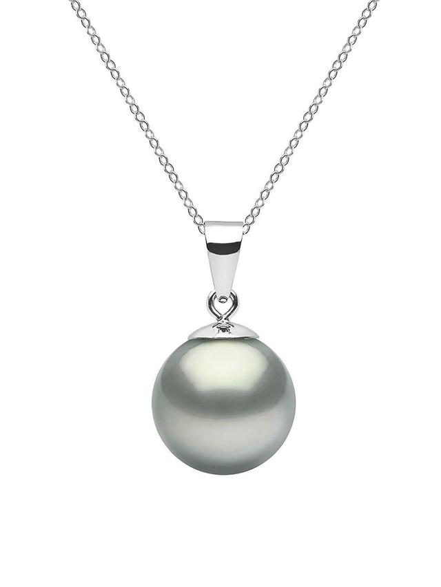 Womens 14K White Gold & 10-11MM Grey Tahitian Pearl Pendant Necklace Product Image