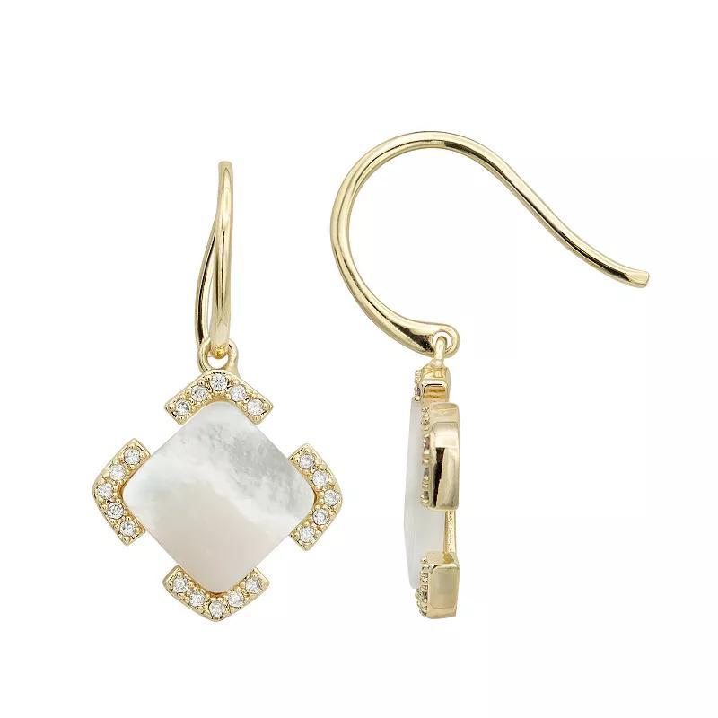 City Luxe Gold Tone Mother of Pearl & Cubic Zirconia Square Fishhook Drop Earrings, Womens, Gold Tone Mop Product Image