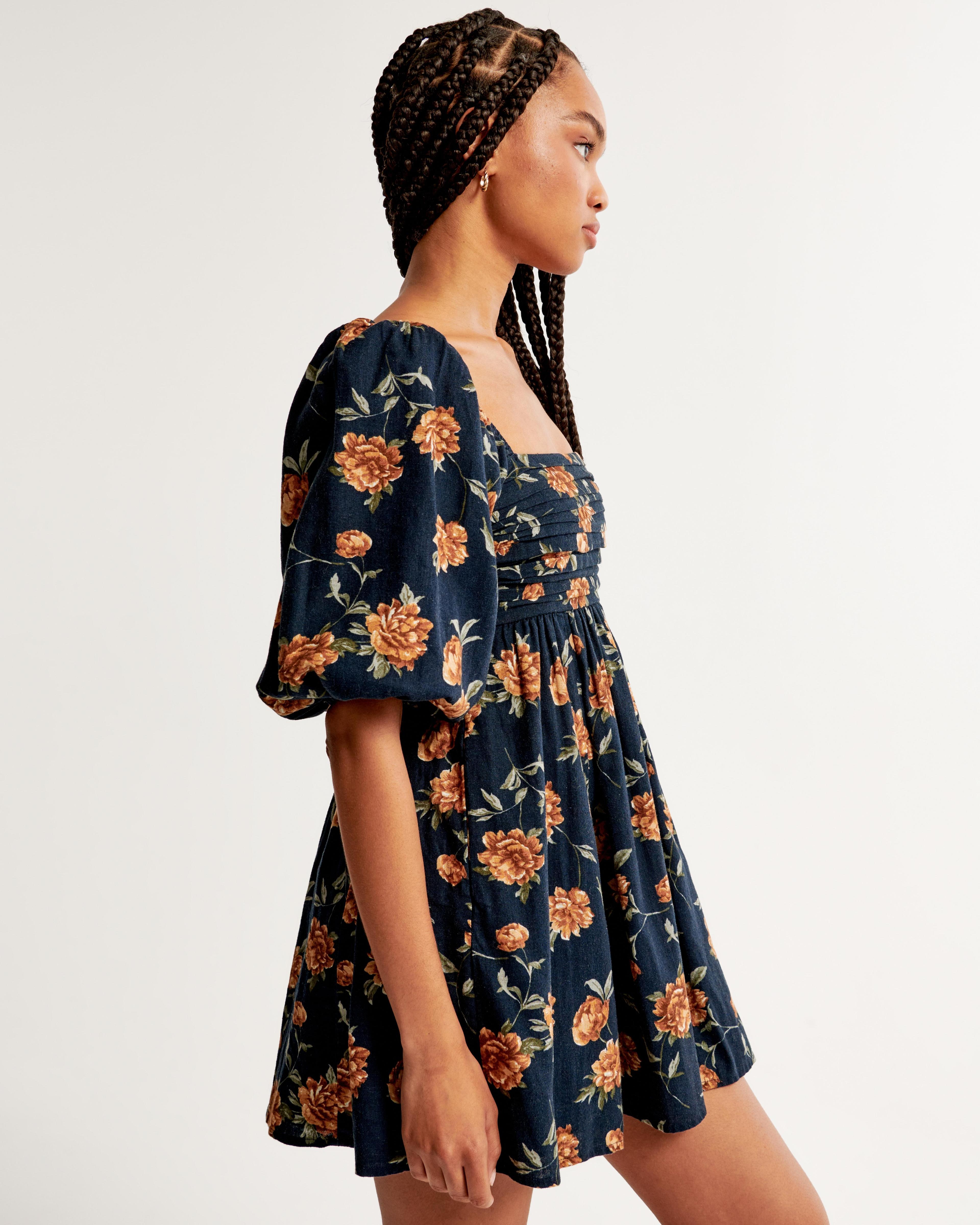 The A&F Emerson Linen-Blend Puff Sleeve Mini Dress Product Image