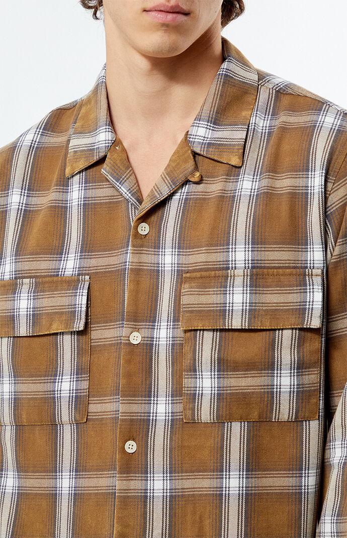 Men's Plaid Washed Cropped Flannel Shirt - Product Image