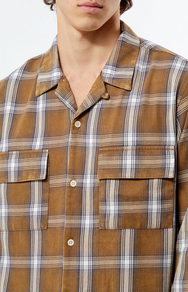 Men's Plaid Washed Cropped Flannel Shirt - Product Image