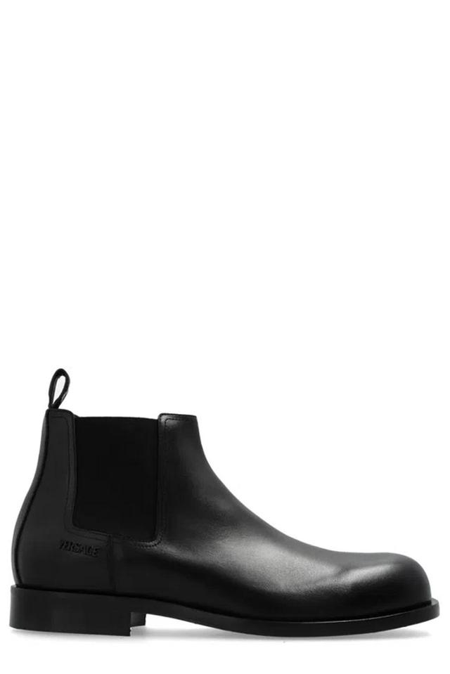 VERSACE Metropoli Leather Chelsea Boots In Black Product Image