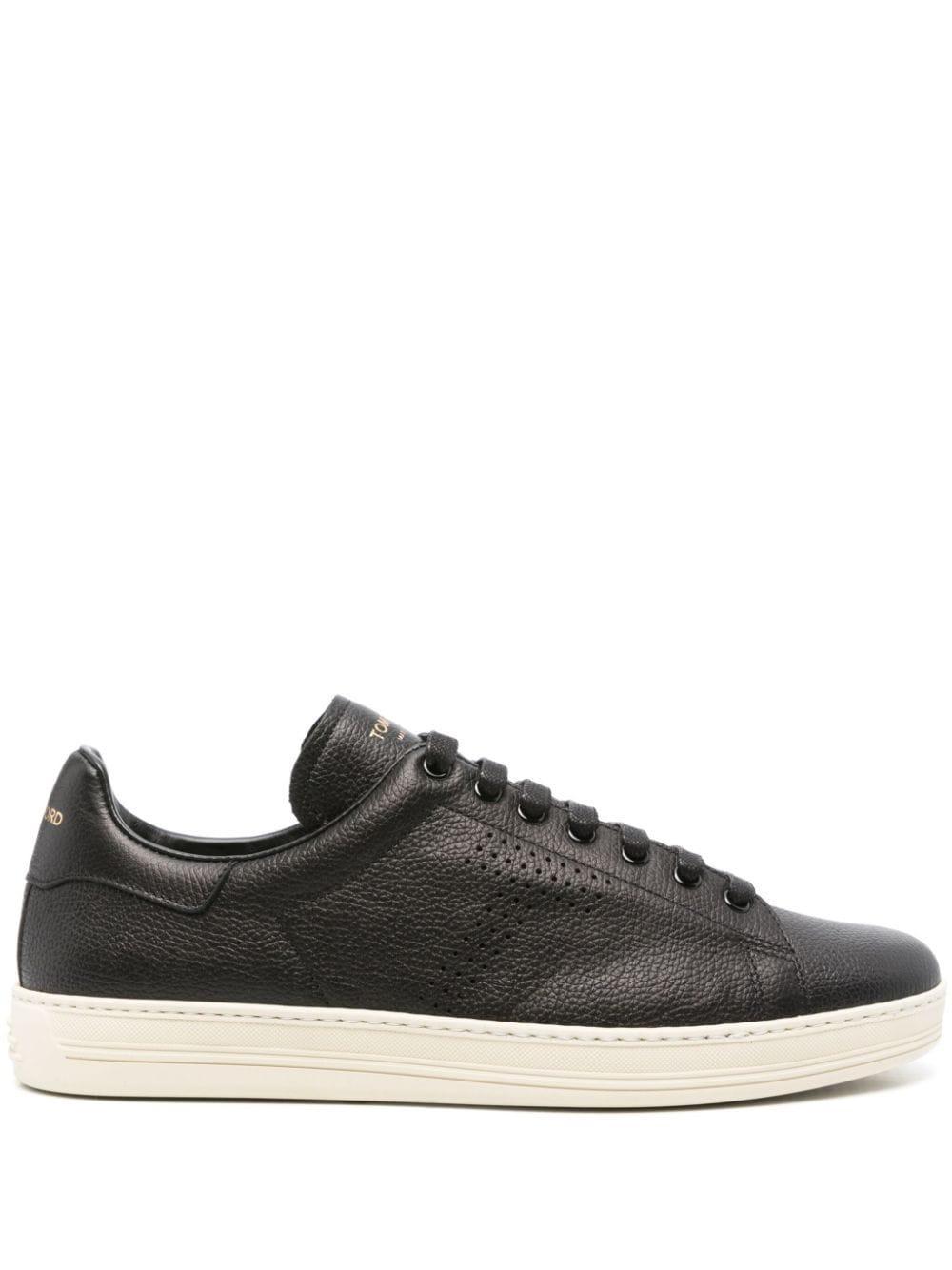 TOM FORD Warwick Perforated Full-grain Leather Sneakers In Blue Product Image