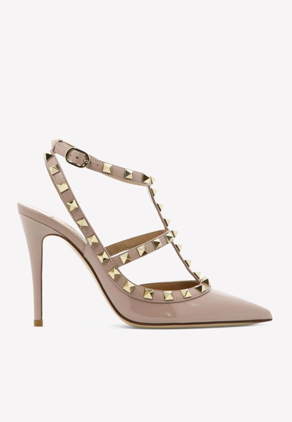 VALENTINO GARAVANI 100 Rockstud Leather Pumps In Beige product image