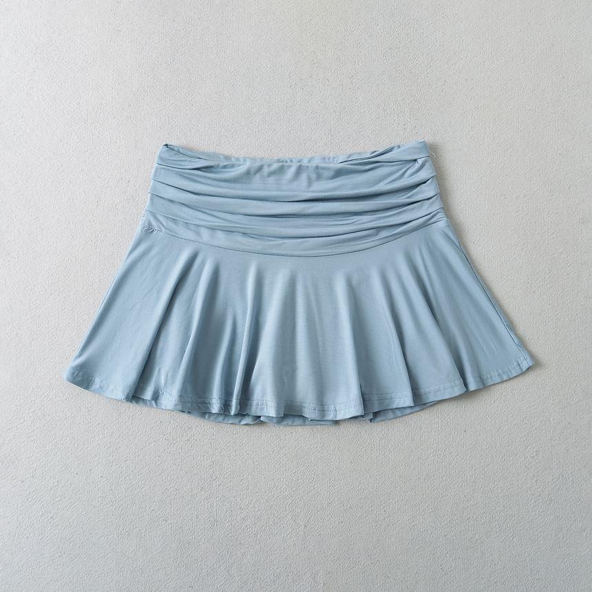 High Rise Plain Ruched A-Line Mini Skirt Product Image