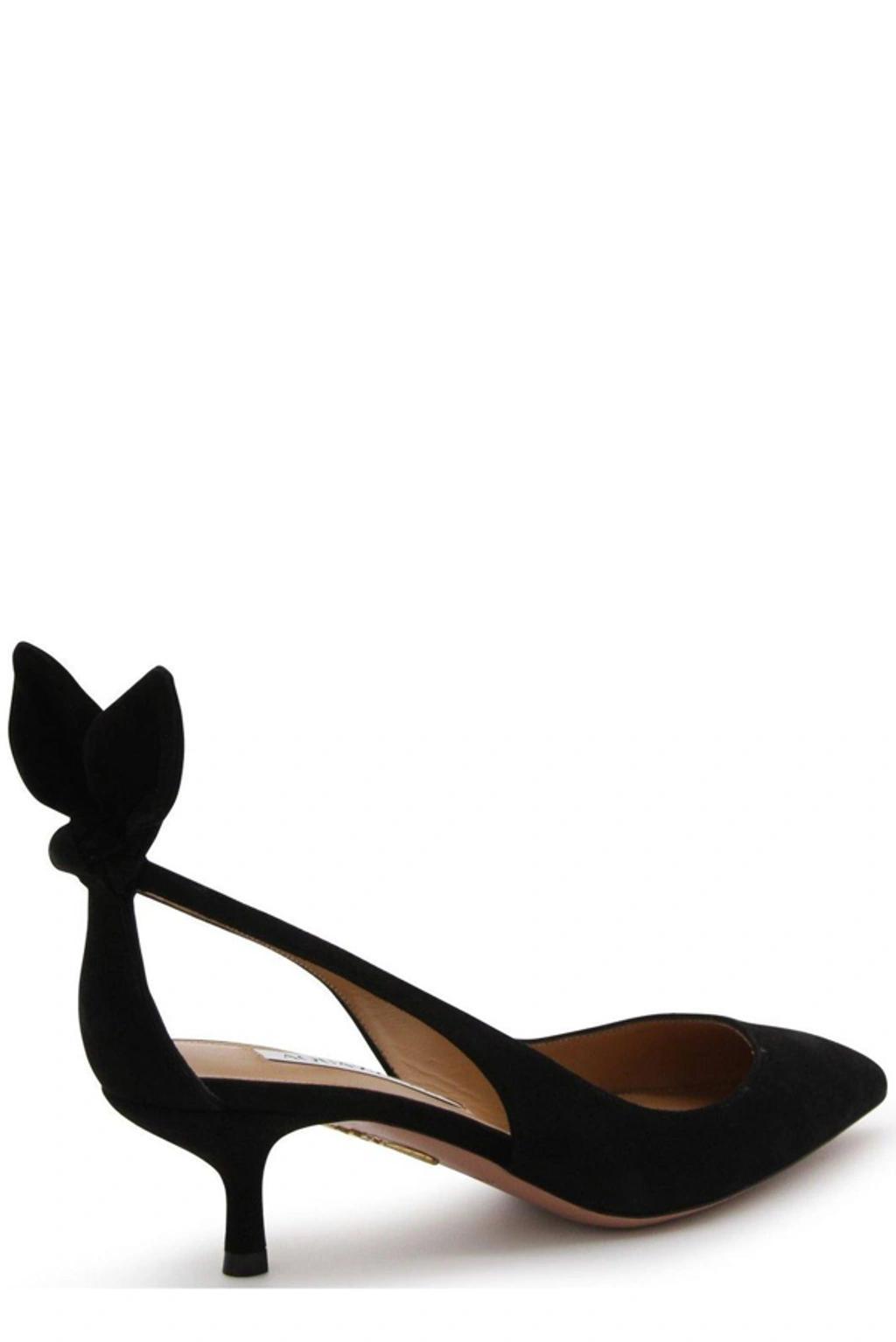 Suede Knotted Bow Kitten-heel Pumps In Black Product Image