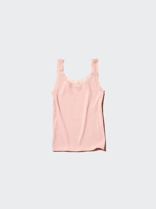 Womens 2-Way Stretch Ribbed Lace Tank Top Pink 2XL UNIQLO US Product Image