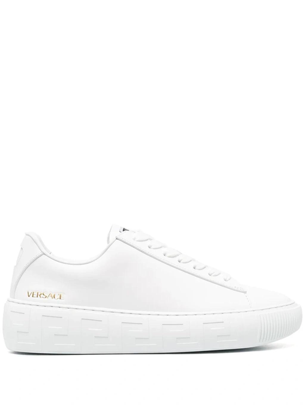 La Greca Sneakers In White Leather In Pink Product Image