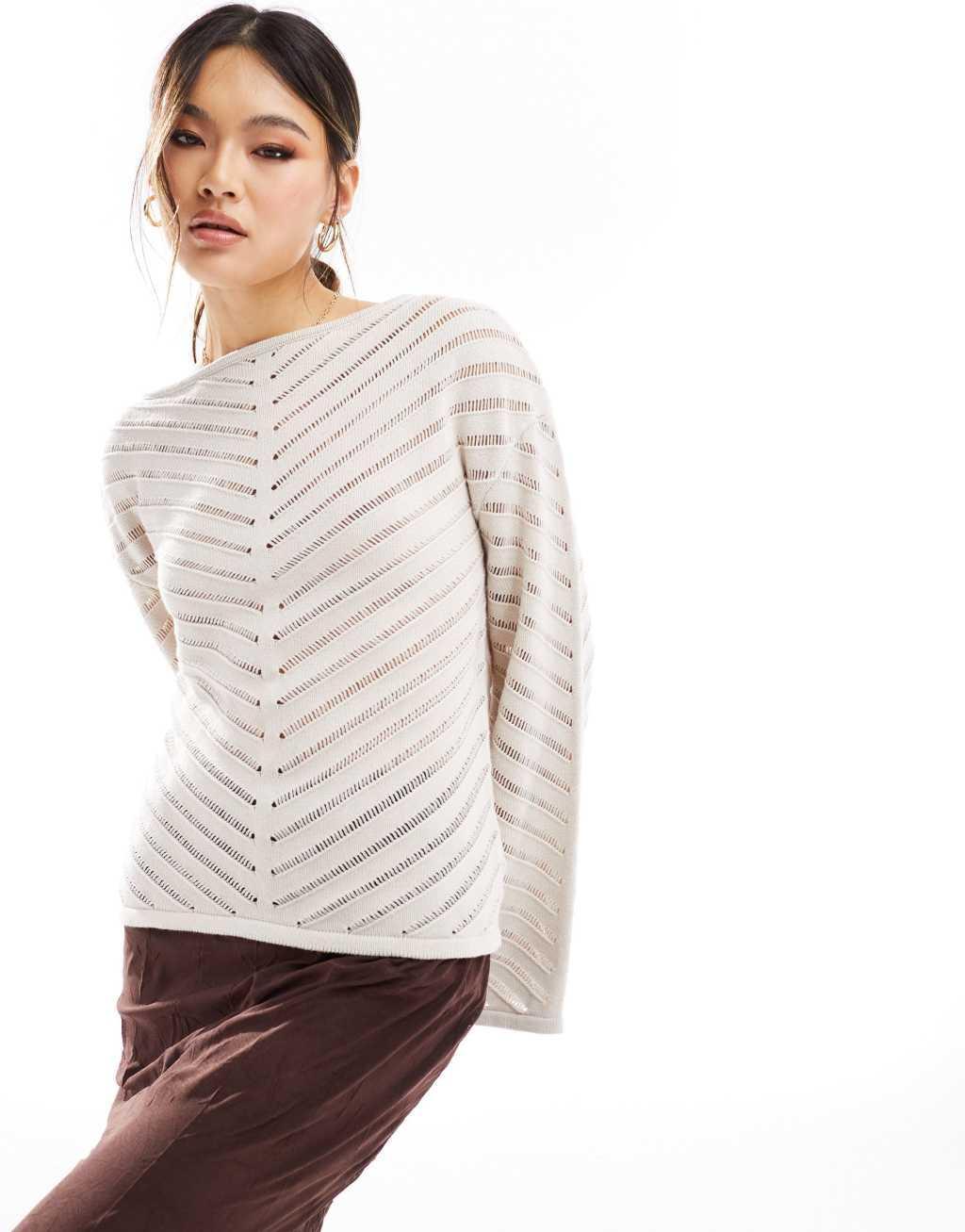 NA-KD laddered knit sweater in off white Product Image